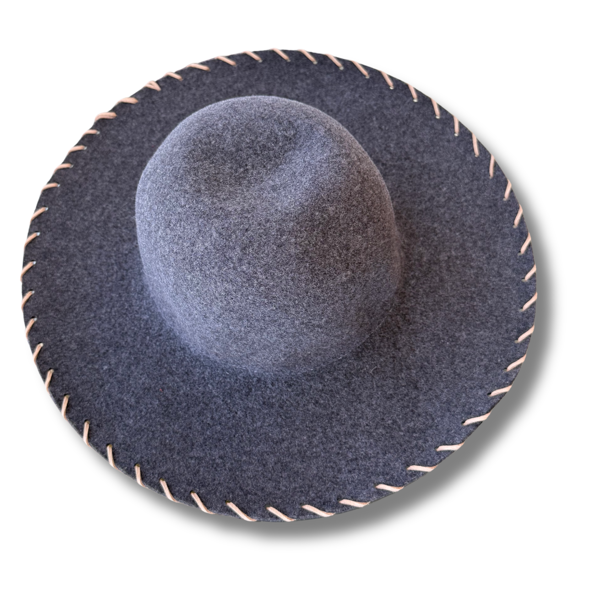 Charcoal Gray Hand-Stitched Felt Wide-Brim Hat