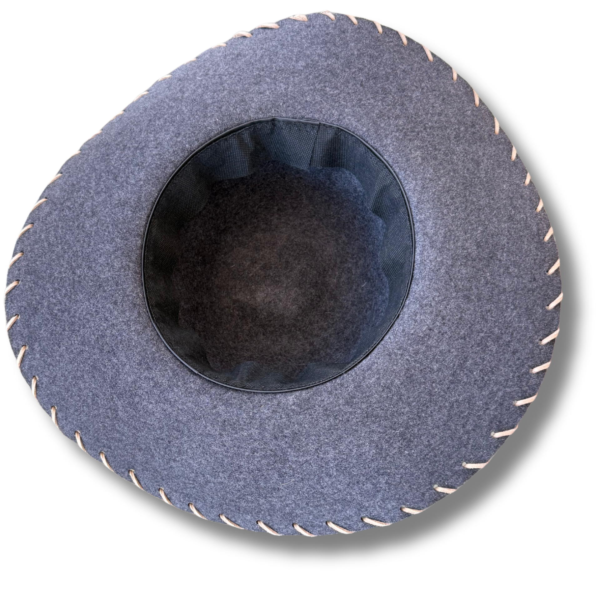 Charcoal Gray Hand-Stitched Felt Wide-Brim Hat