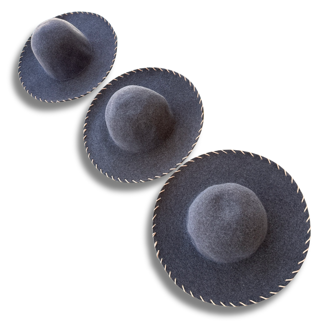 Charcoal Gray Hand-Stitched Felt Wide-Brim Hat