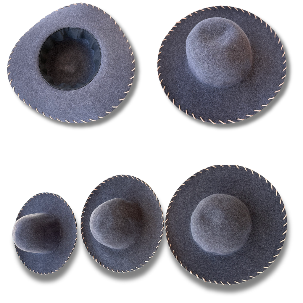 Charcoal Gray Hand-Stitched Felt Wide-Brim Hat