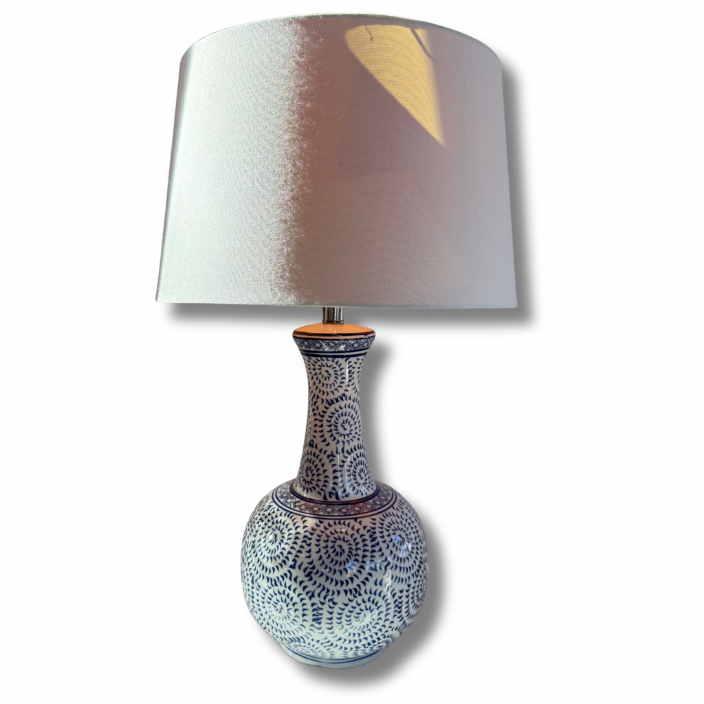 Blue & White Spiral Pattern Porcelain Table Lamp