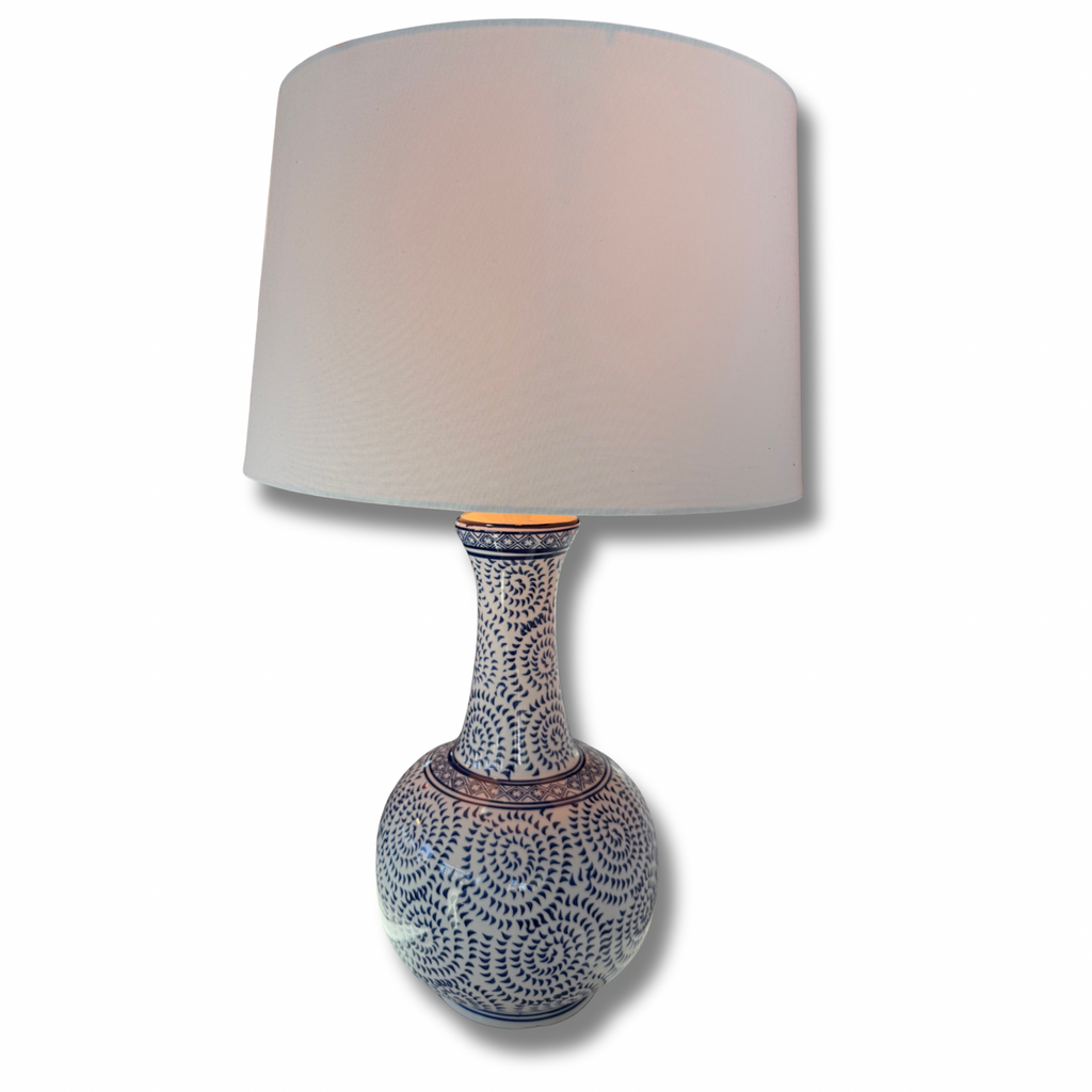 Blue & White Spiral Pattern Porcelain Table Lamp