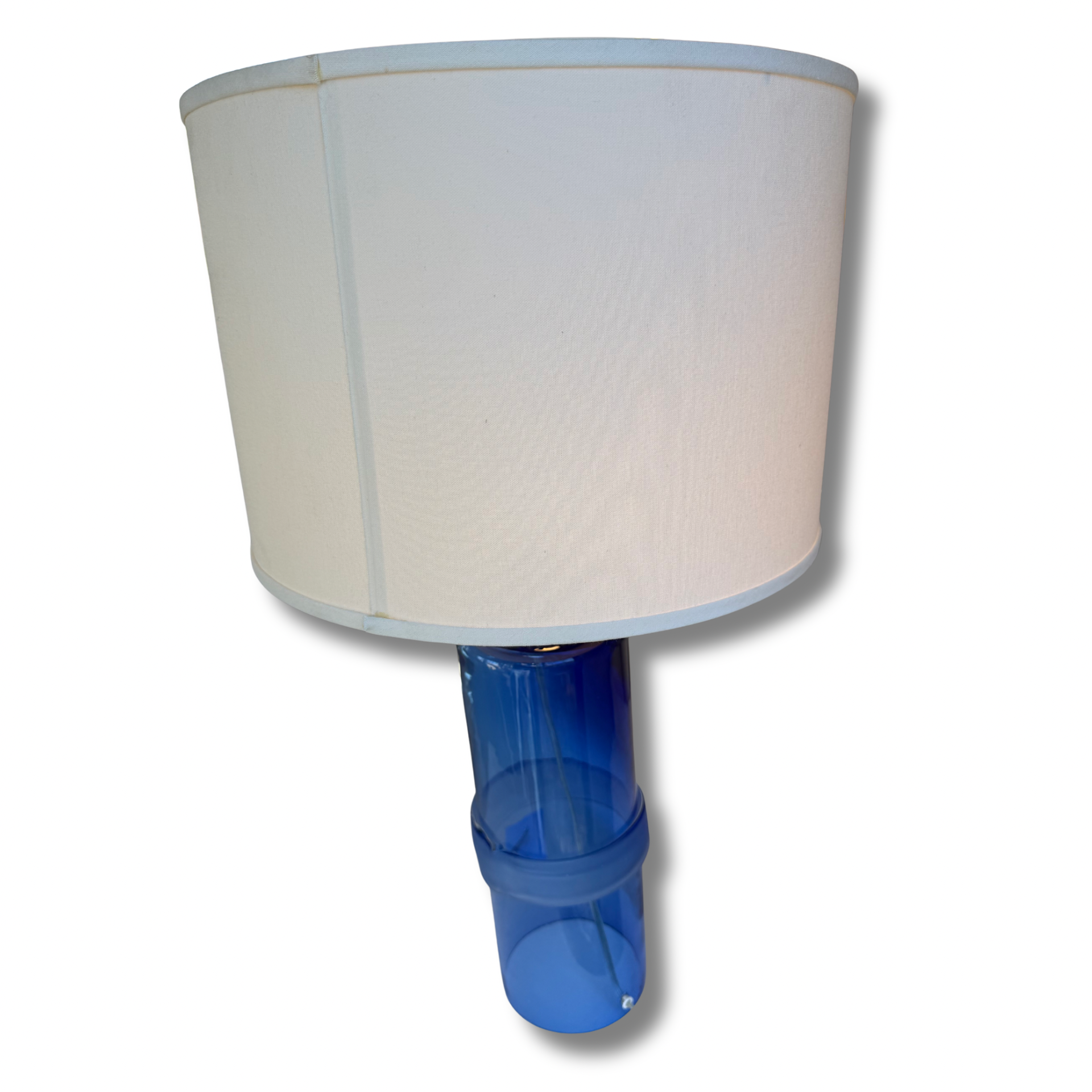 Blue Glass Table Lamp With Drum Shade