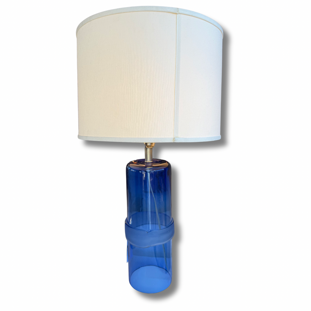 Blue Glass Table Lamp With Drum Shade