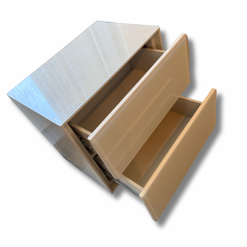 Bloomingdale’s Modern White Lacquer 2-Drawer Nightstand With Glass Top