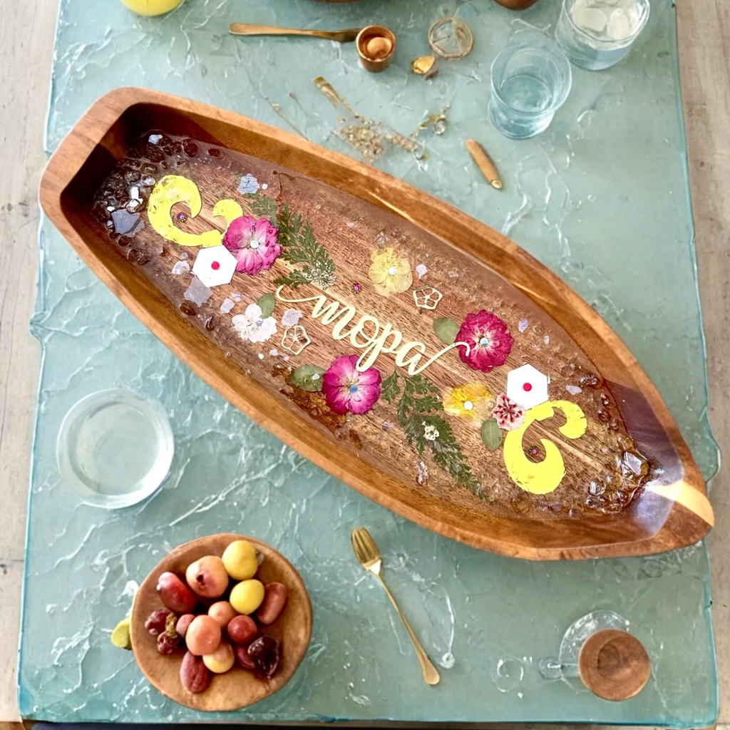 Handcrafted Floral Resin Tray On Marble Base By MOPA Arts