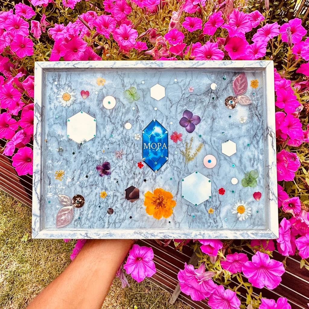 Handcrafted Floral Resin Tray On Marble Base By MOPA Arts