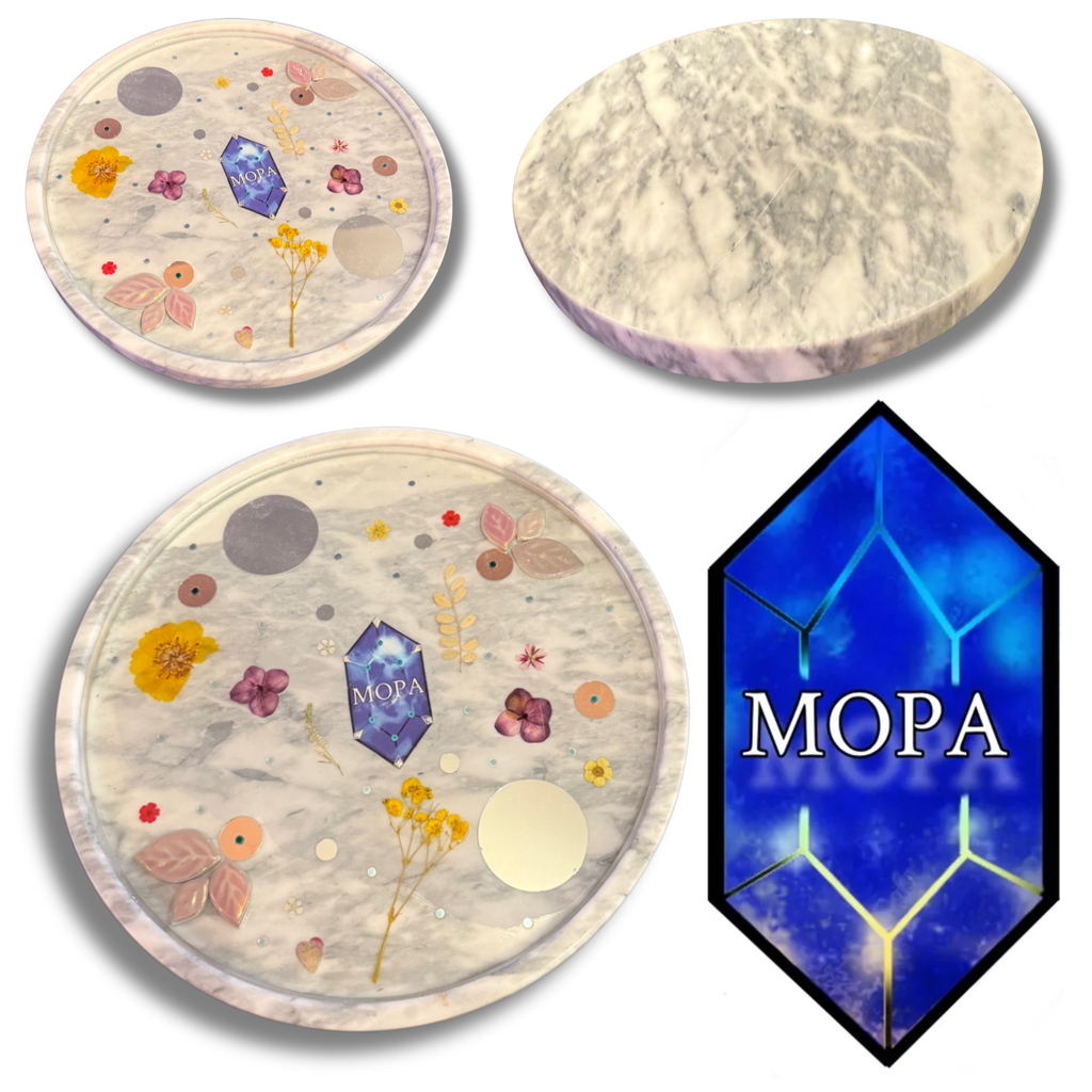 Handcrafted Floral Resin Tray On Marble Base By MOPA Arts