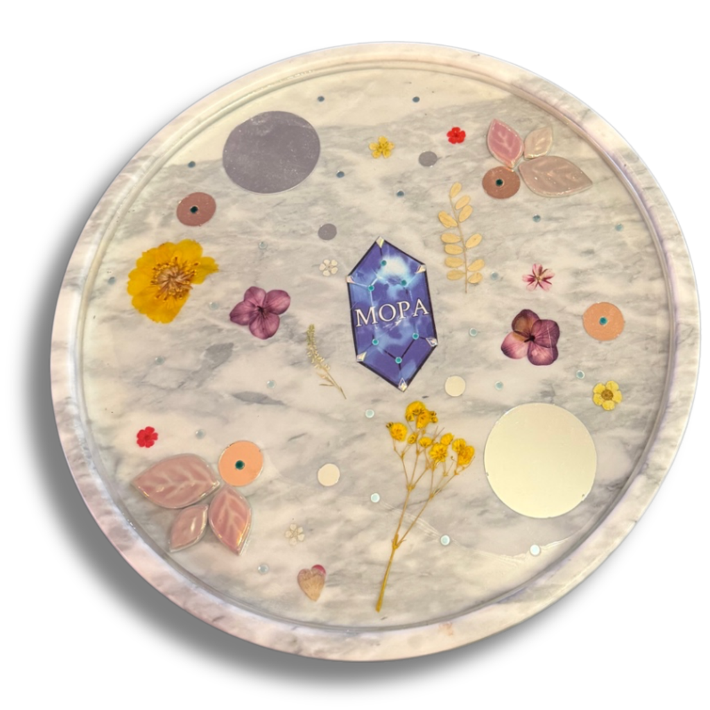 Handcrafted Floral Resin Tray On Marble Base By MOPA Arts