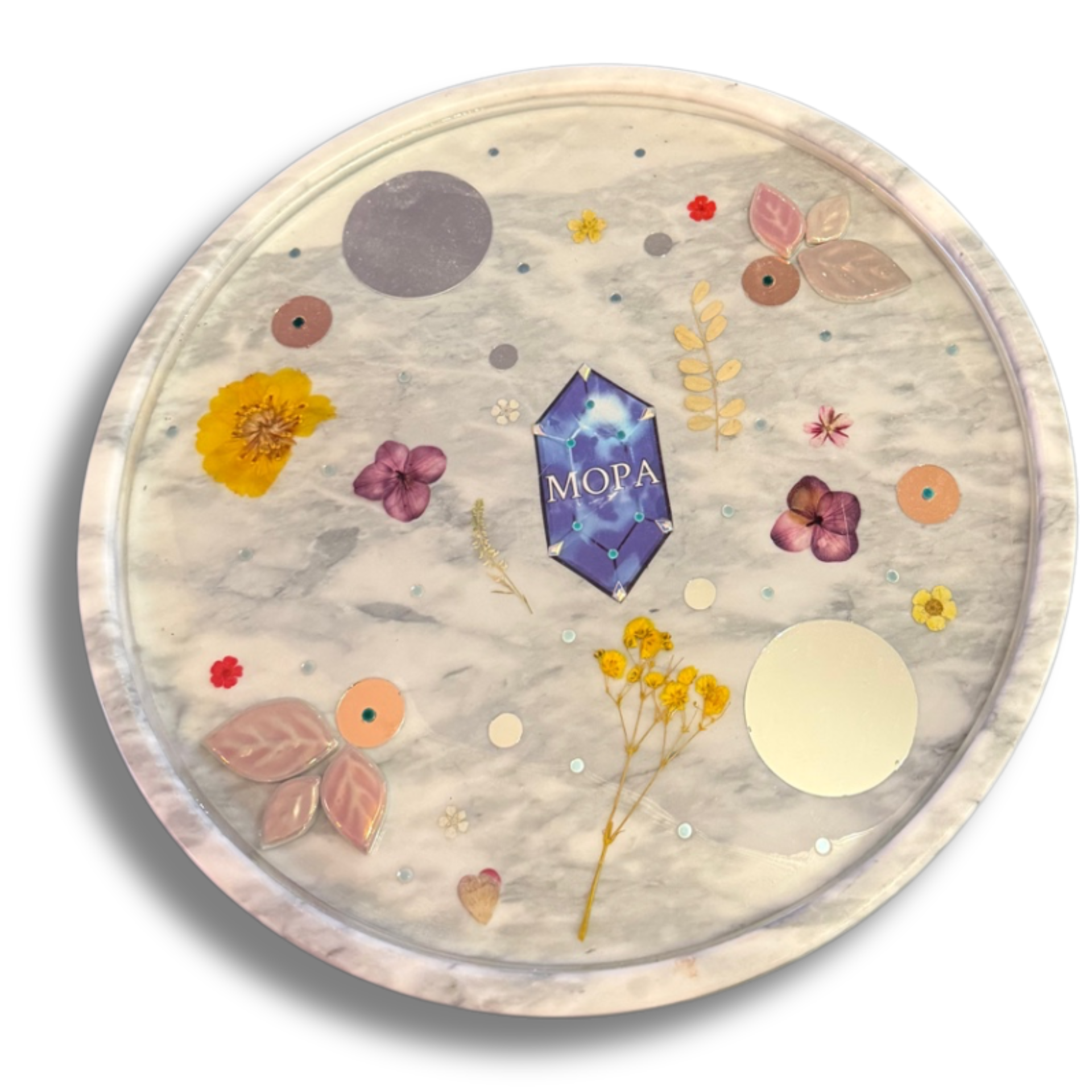 Handcrafted Floral Resin Tray On Marble Base By MOPA Arts