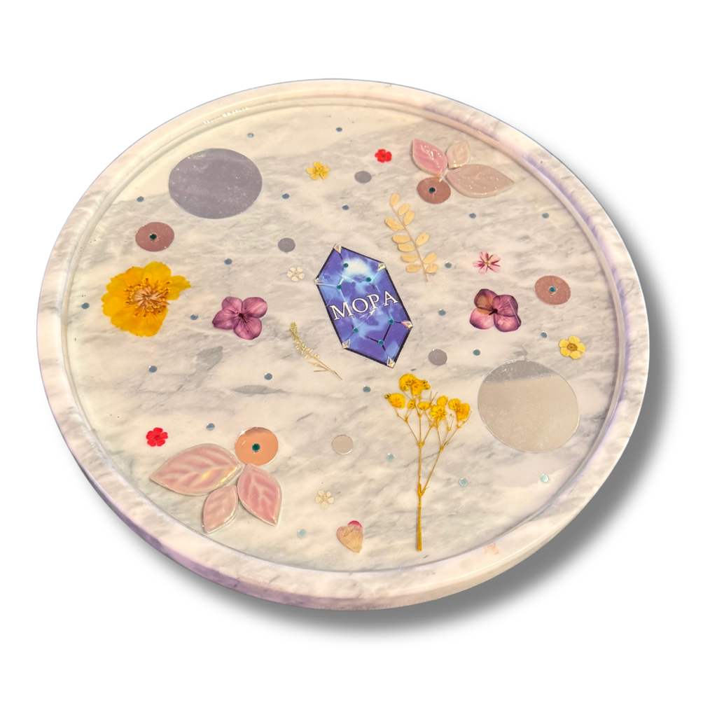 Handcrafted Floral Resin Tray On Marble Base By MOPA Arts