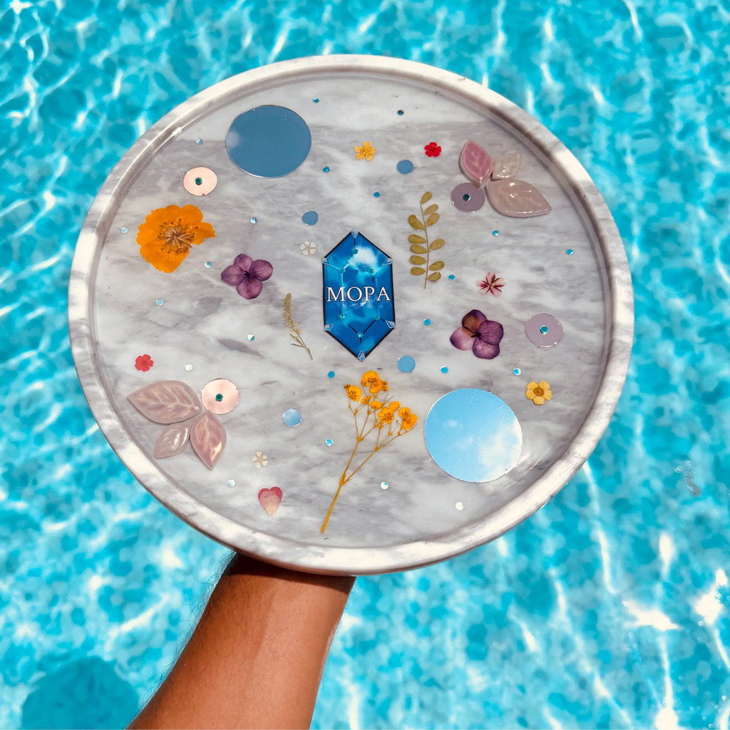 Handcrafted Floral Resin Tray On Marble Base By MOPA Arts