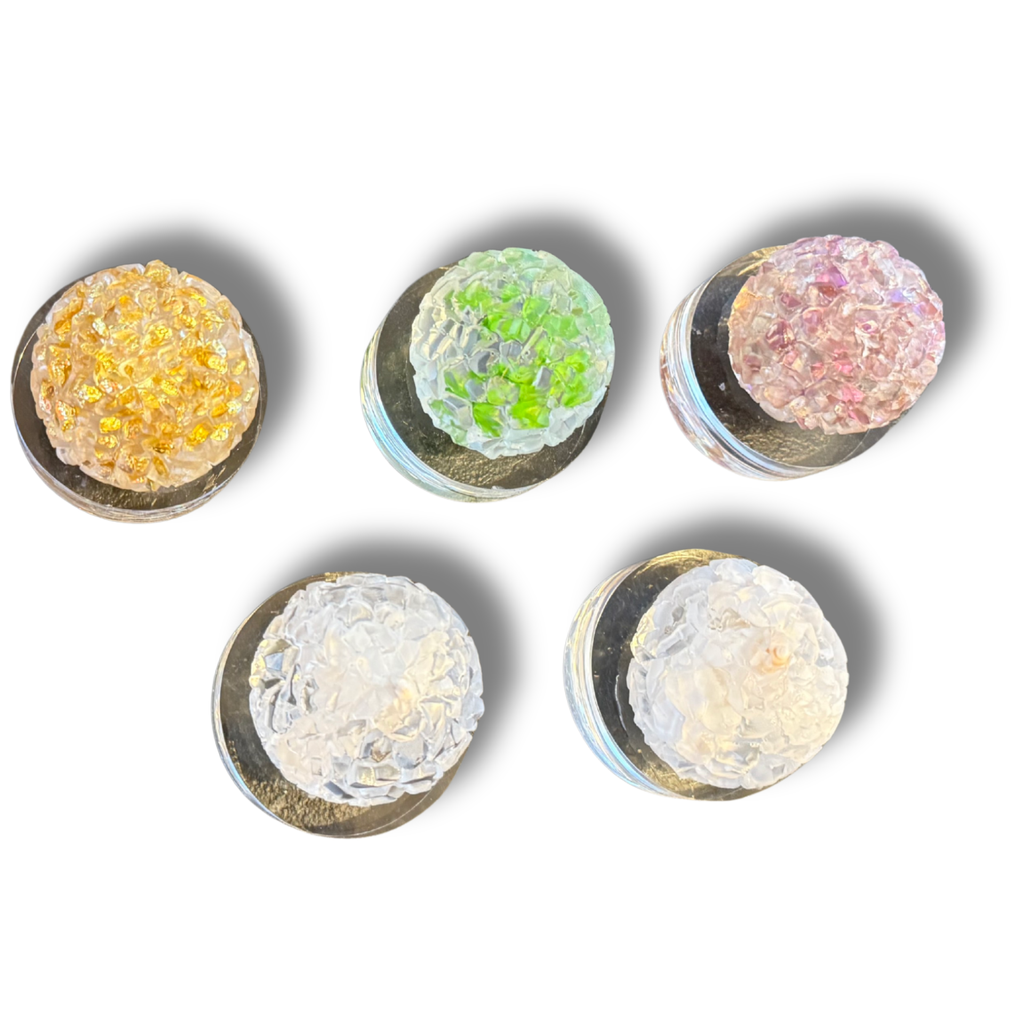 Handcrafted Resin & Crushed Glass Paperweights On Lucite By MOPA Arts