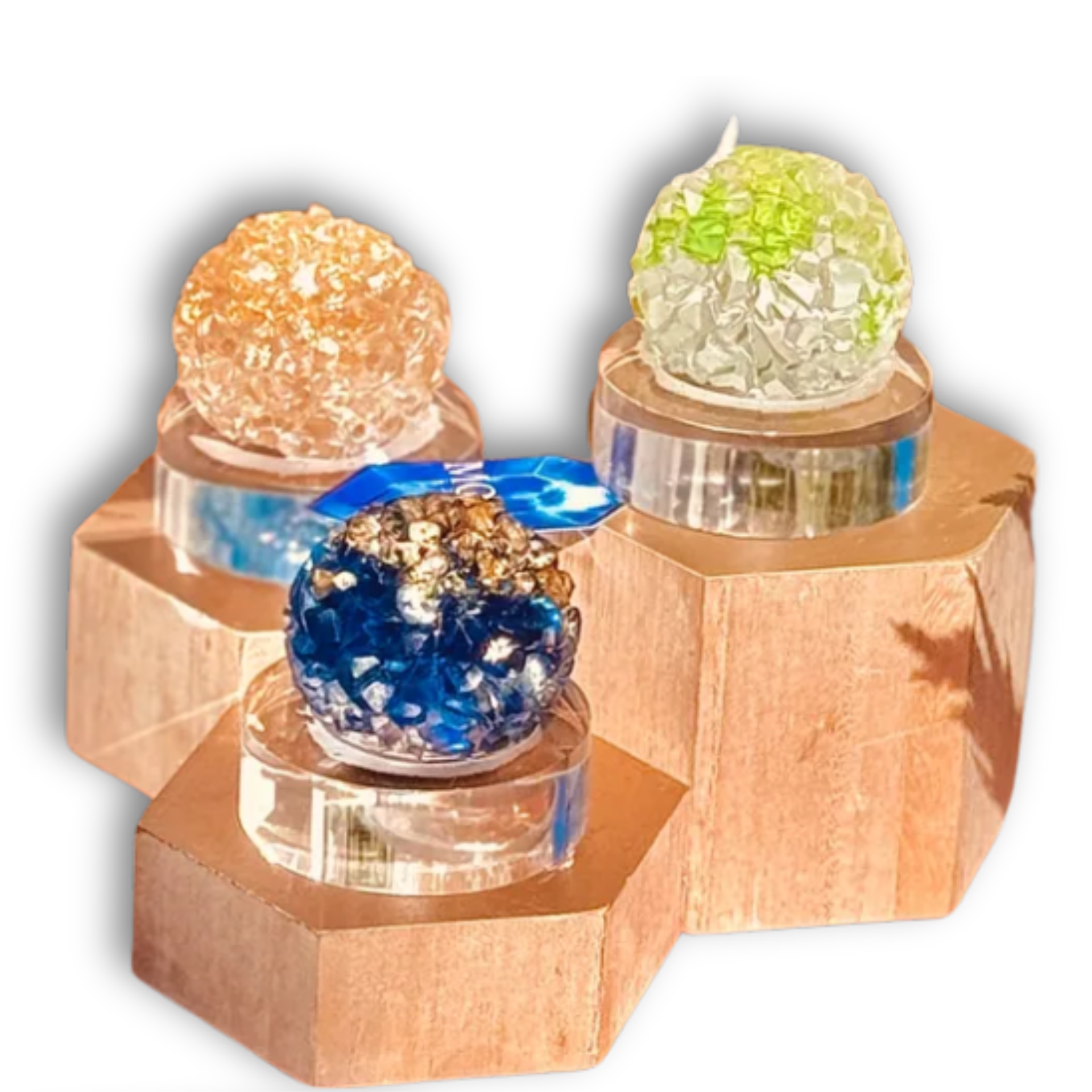 Handcrafted Resin & Crushed Glass Paperweights On Lucite By MOPA Arts