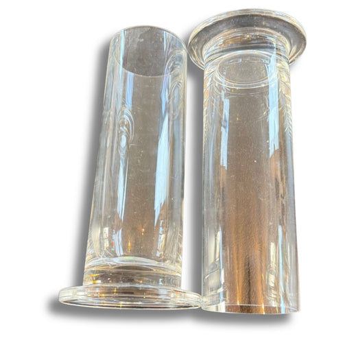 Set of 2 Clear Pedestal Glass Vases