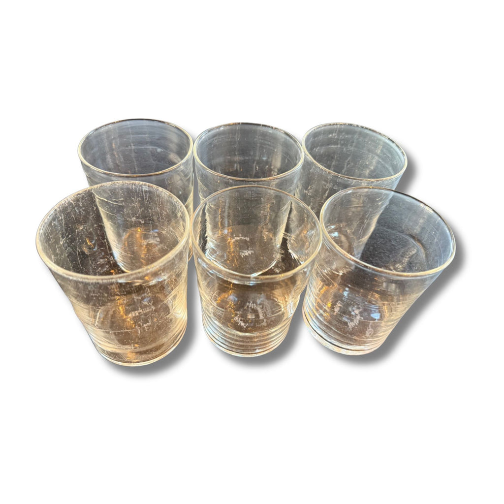 Set of 6 Clear Ribbed Drinking Glasses
