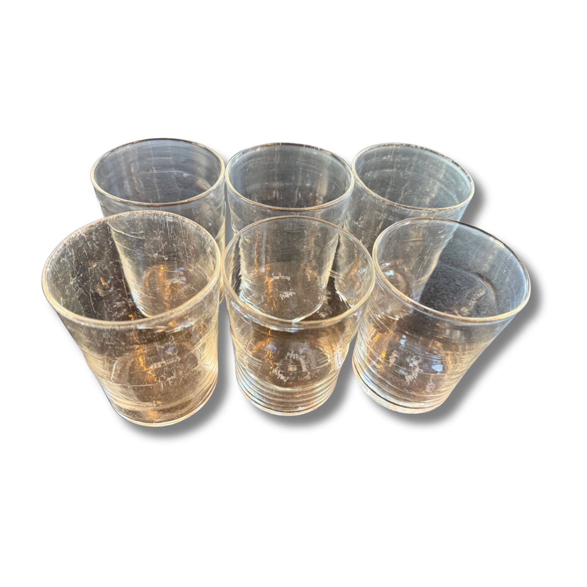 Set of 6 Clear Ribbed Drinking Glasses