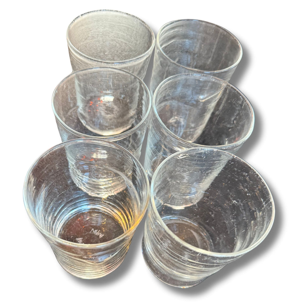 Set of 6 Clear Ribbed Drinking Glasses