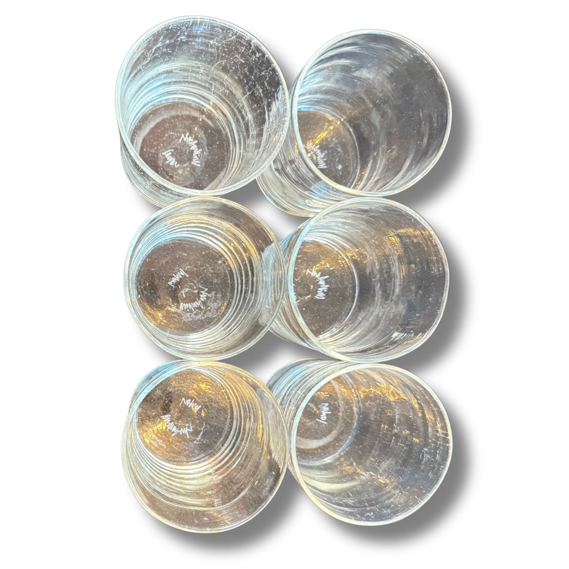 Set of 6 Clear Ribbed Drinking Glasses