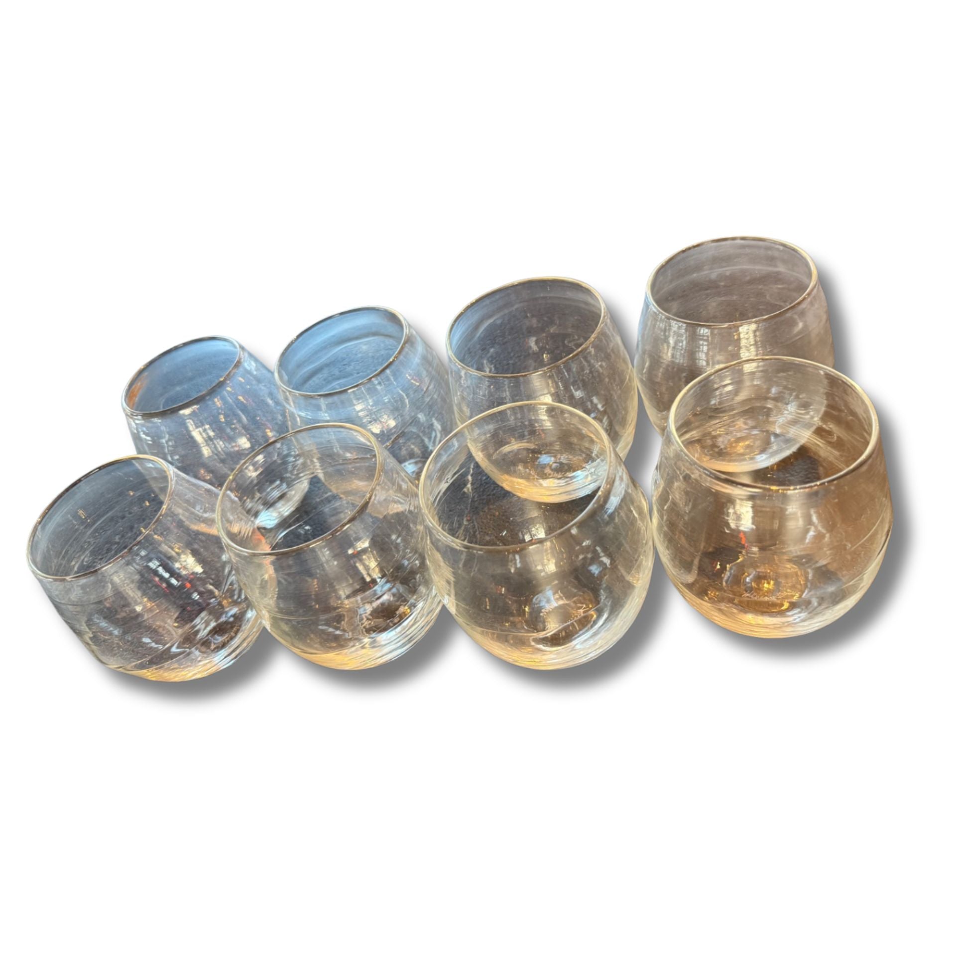 Set of 8 Hand-Blown Drinking Glasses – Modern Rounded Tumblers