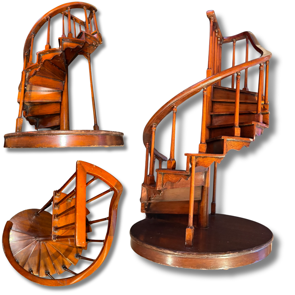 Vintage Handcrafted Wooden Spiral Staircase Architectural Model / Sculpture