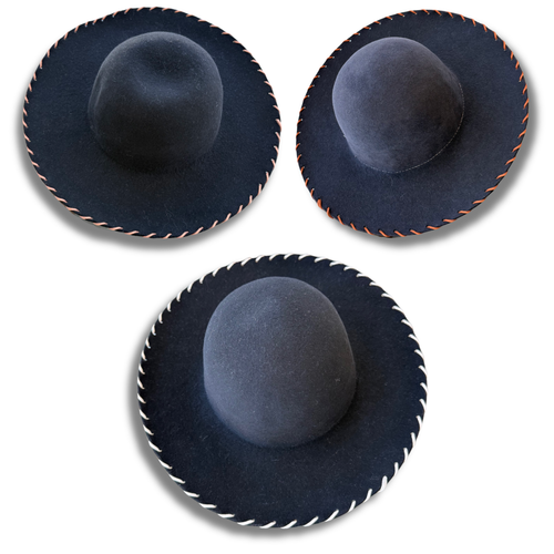 Soft Black Wool Felt Hat With Leather Stitch Trim