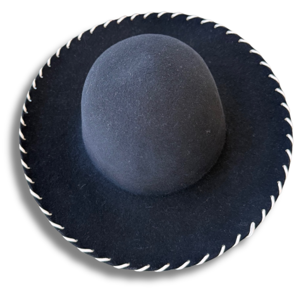 Soft Black Wool Felt Hat With Leather Stitch Trim