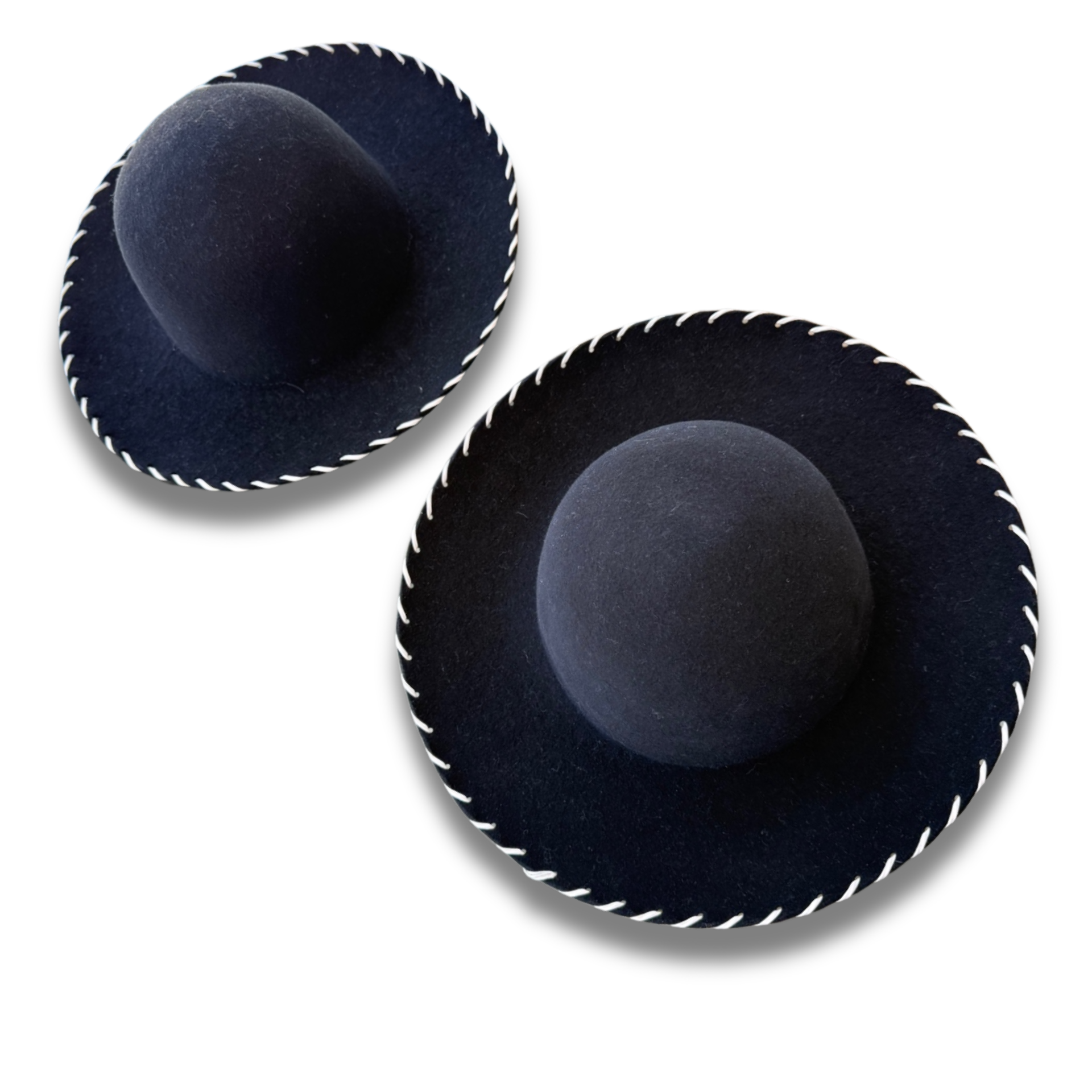 Soft Black Wool Felt Hat With Leather Stitch Trim